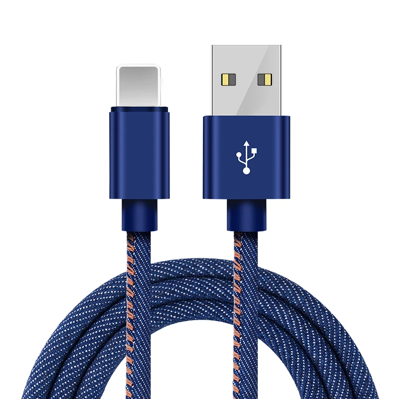 

Wholesale 2A Cheap Jean Denim durable cloth 1M Usb charging date Cable 8 pin for IPhone11/11pro/6/7plus/XS/XS MAX, Blue/black/red