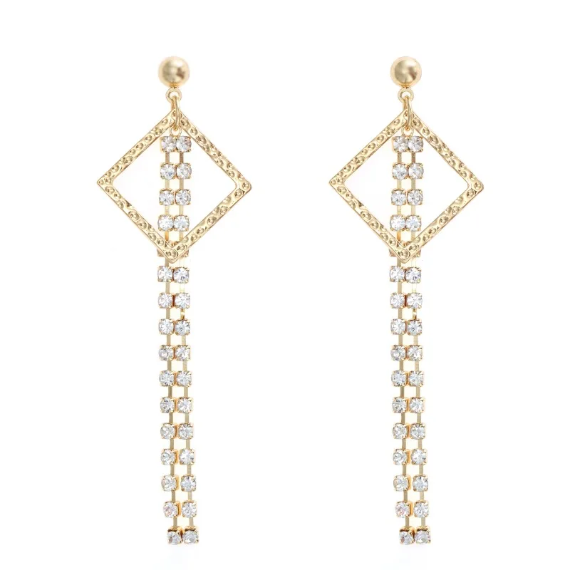 

Japan and South Korea long tassel earrings diamond box earrings female spring and summer temperament earrings