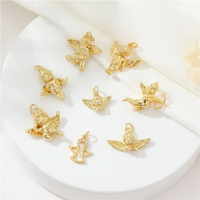 

Wholesale DIY Jewelry Accessories Vintage Cupid Sword Angle Pendant Brass Real Gold Plating Dainty Charm For Necklace Bracelet