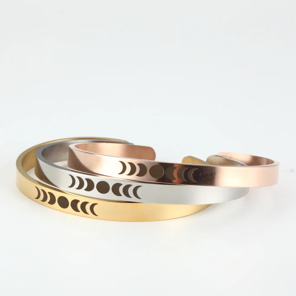 

Saudi Arabia Gold Plated Stainless Steel Moon and Star Open Bangles Designs Bracelet, Gold/rose gold/steel