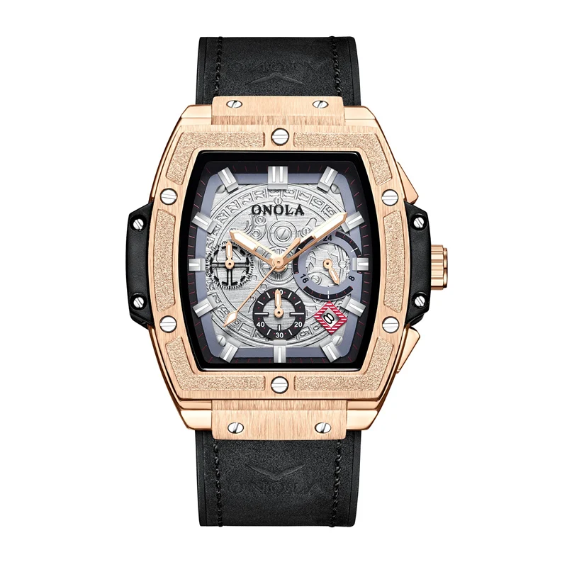 

ONOLA Genuine Men Top Brand Luxury Quartz Wristwatch Special Design Military Leather Sports Watch