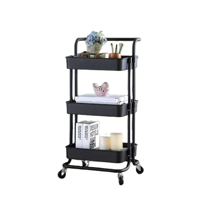 

JX- 3-Tier Utility Rolling Cart with Wheels and Handle Storage Organization Shelves Mobile armrest storage cart for kitchen, White,black,green,pink
