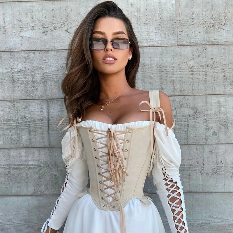 

Summer Vintage Cut Out Top Sexy Women Dresses Lace Up Bandage Sleeveless Tank Tops Camis Streetwear Cosplay Costume Club C13772