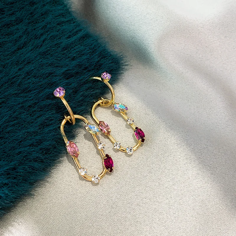 

2021 fashion geometry diamond delicate red hoop drop retro earrings
