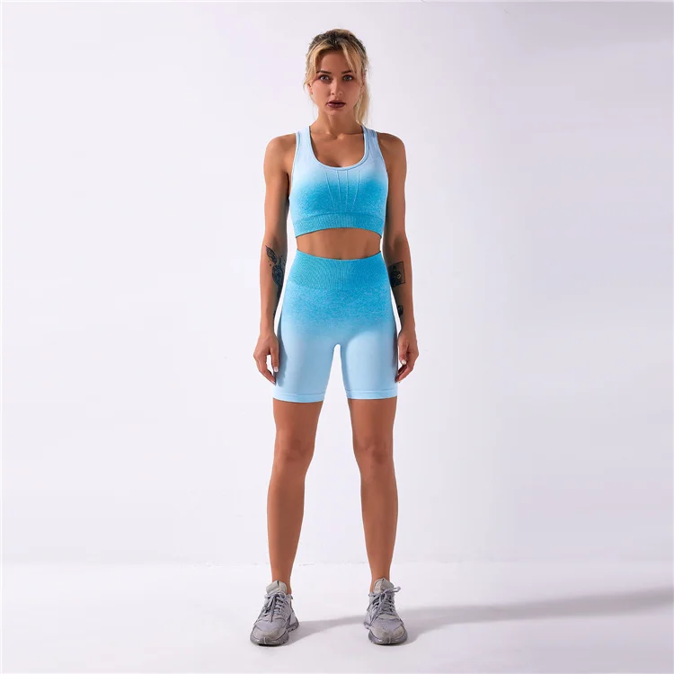 

2021 Wholesale gym tie-dye yoga suit sport fitness seamless tummy control leggings yoga shorts set