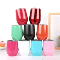 

watersy customized 12oz double wall 304 Stainless Steel unbreakable Vacuum insulated Stemless Wine glass tumbler cup with lid