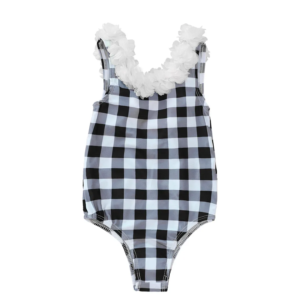 

Boutique Kid Beach Swimwear Baby Girls 1-12T Plaid Ruffle One Piece Swimwear Little Girls Swimsuits