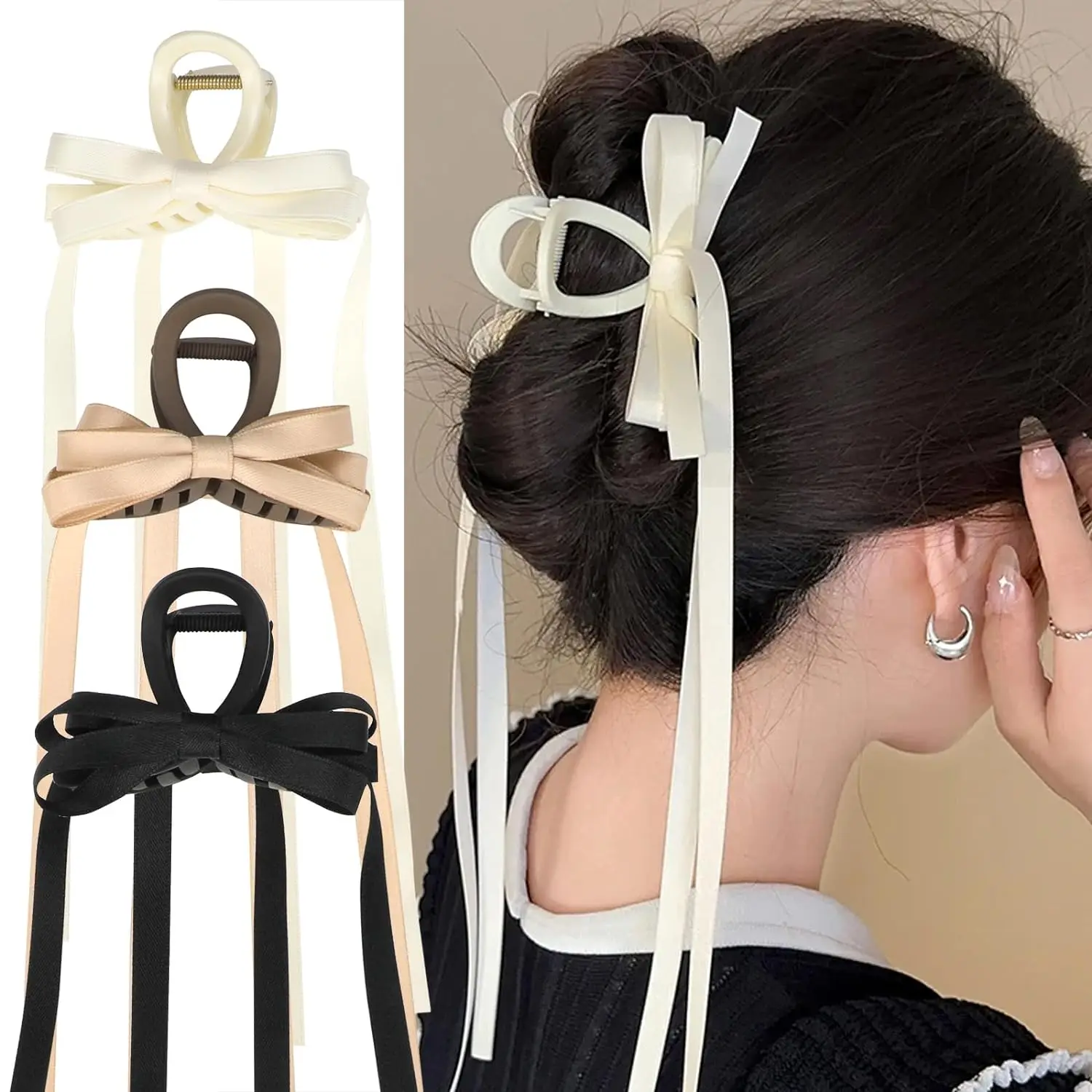 

Factory Wholesale Bow Hair Claw Clips with Long Tail Tassel Ribbon Bow-knot Hair Clips for Women Baby Girl Bows