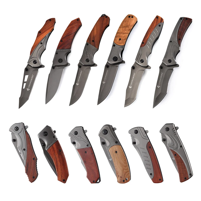 

ECO friendly products 2023 wooden handle handmade wholesale custom folding pocket utility stainless steel knifes tactical