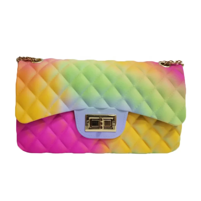 

New rainbow color ladies handbag silicone frosted sling wallet shoulder bag jelly bag