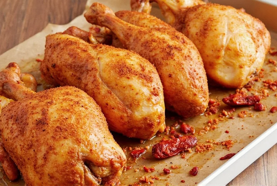 Assorted spiced chicken dishes on plates