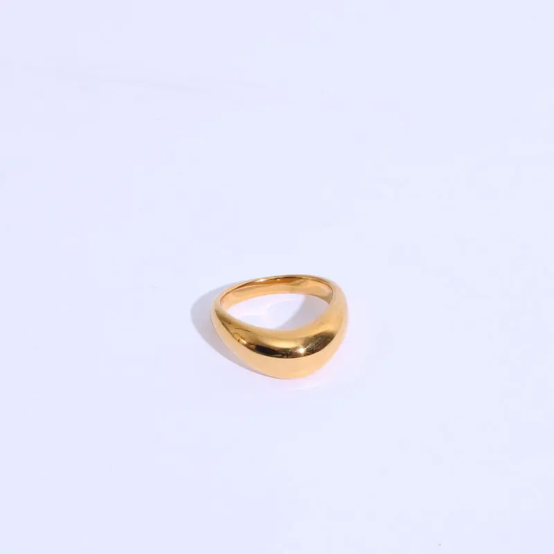 

High End 18K Plain Gold Shiny Irregular Cambered Surface Rings Stainless Steel Trendy Simple Gold Plated Jewelry