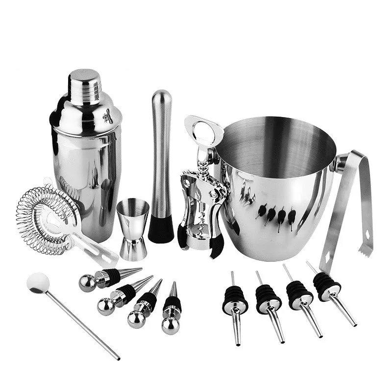 

16Pcs Stainless Steel Drink Mixer Wine Martini Bartender Tool Kit Cocktail Shaker Bar Set For Party Bar Tool, Silver