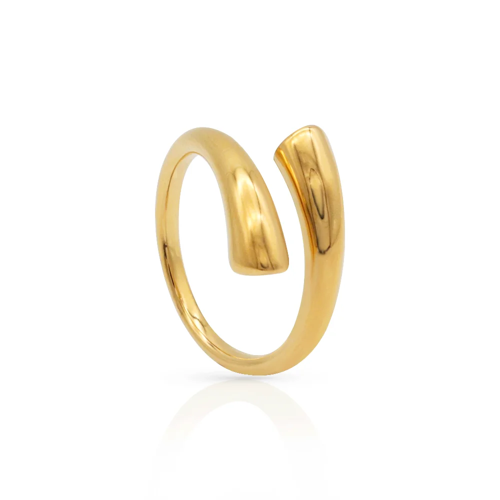 

Chris April fashion jewelry PVD gold plated 316L stainless steel minimalistic opening design water proof adjustable ring