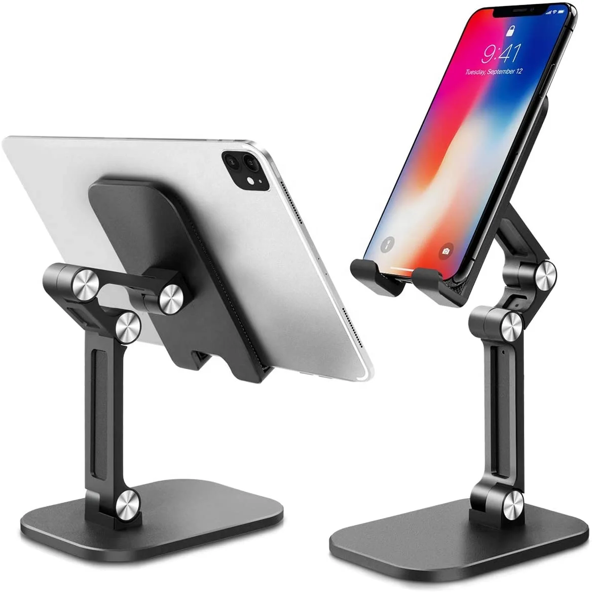 

Fast Delivery Aluminum Alloy Lazy Desktop Adjustable Round Bottom Vertical Flat Lifting Phone Stand, Black