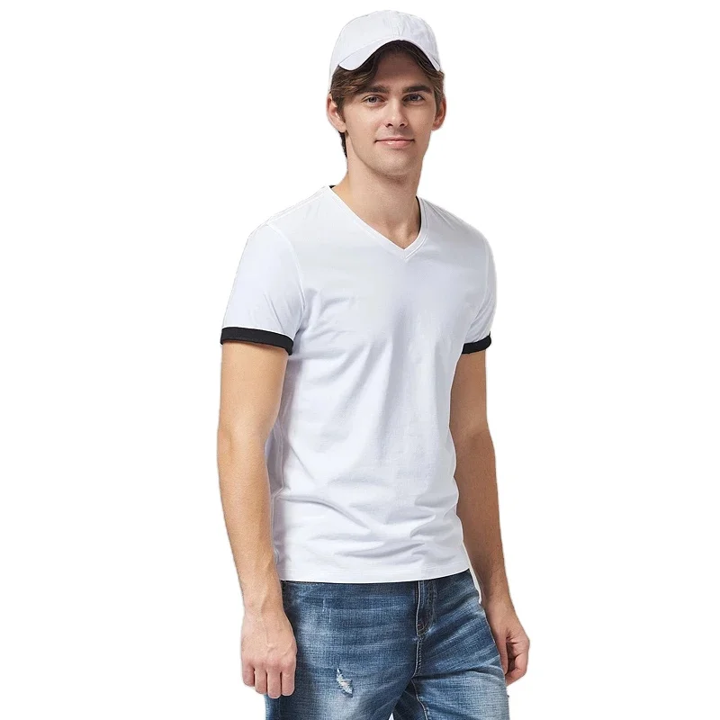 

Wholesale men v neck tshirts customized Printed white t shirt casual oversized-t-shirt for men