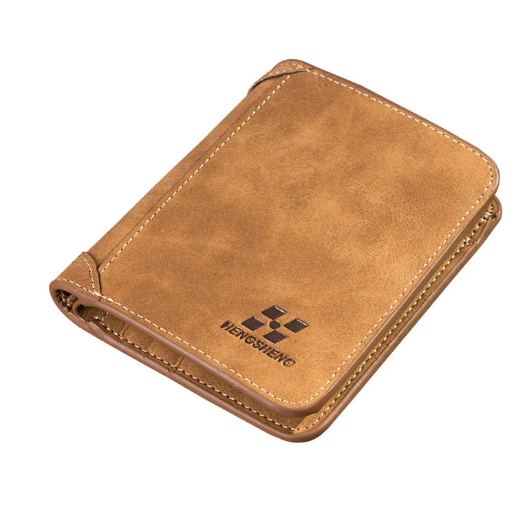 

New Business Style Men's Wallet Man Short Scrub Leather Wallet Retro Vertical Money Bag Youth Multi-card