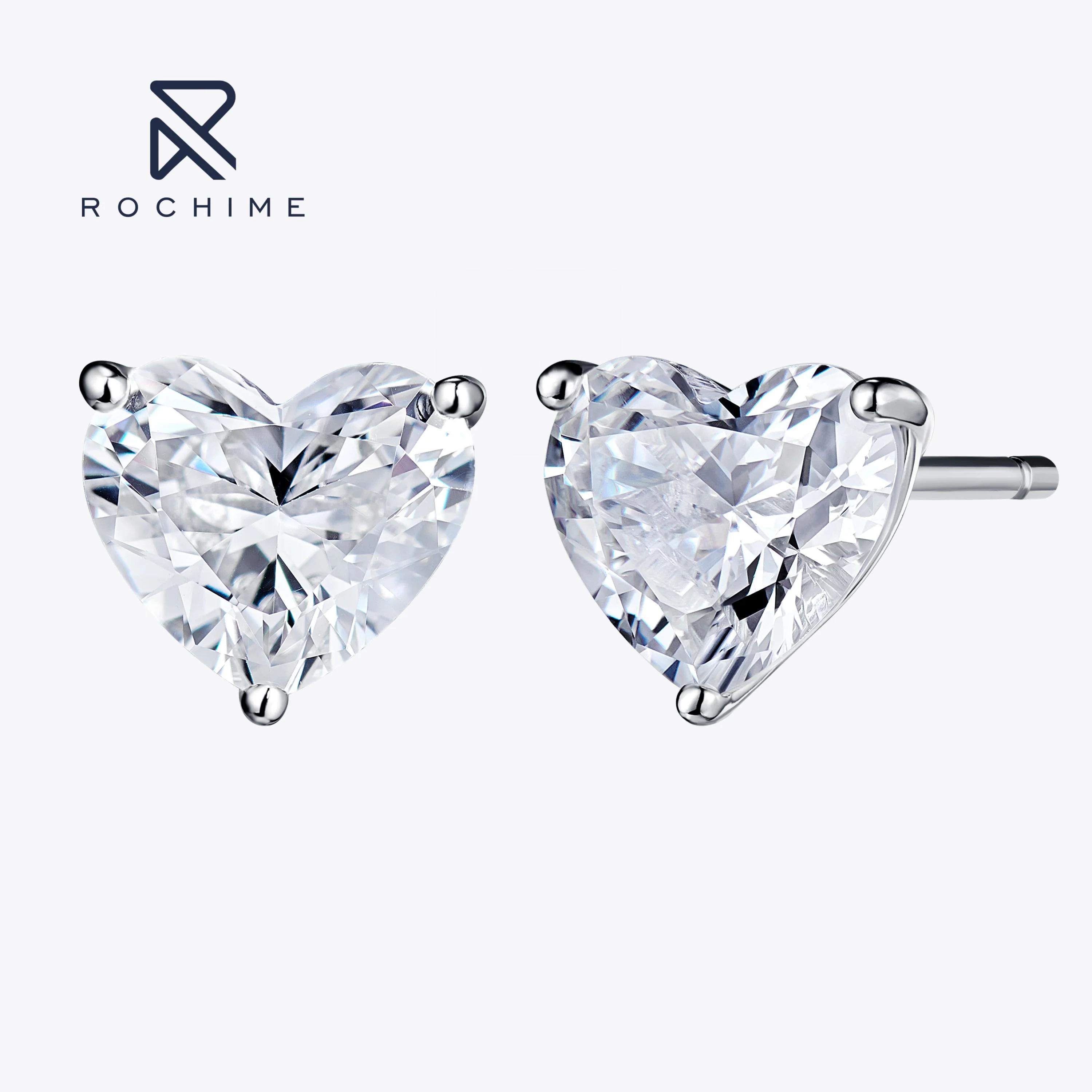 Rochime Heart Cut Earstuds 925 Sterling Silver  Rhodium Plated 5a Zircon Jewelry for Women