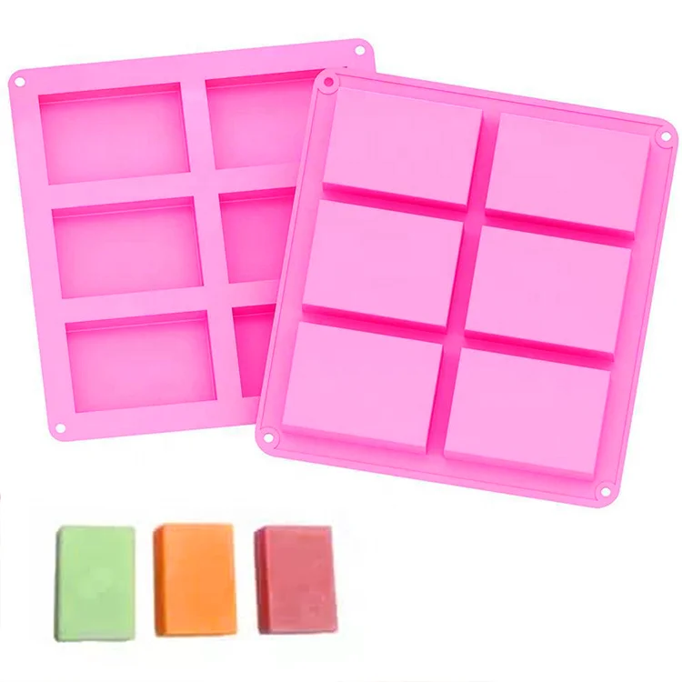 

6 Cavity Rectangle DIY Silicone Handmade Soap Molds Making Mould, Pink/blue/purple