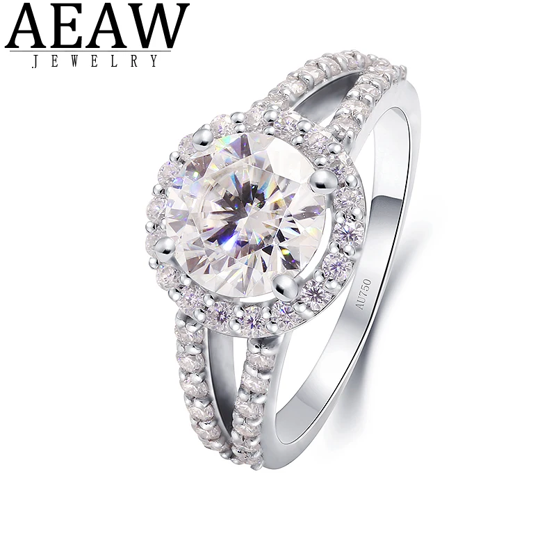 

AEAW 100% GRA Moissanite Engagement Wedding Rings Womens Real 1.0 Ct Round Brilliant Cut Fine Jewelry 18k White Gold