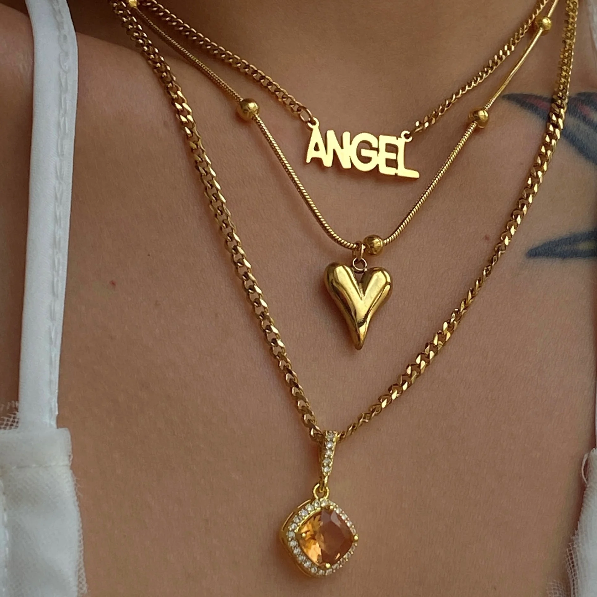 

2021 Dazan New Custom 18k Gold Angel Name Layered Sublimation High Quality Stainless Steel I Love You Necklace Personalised