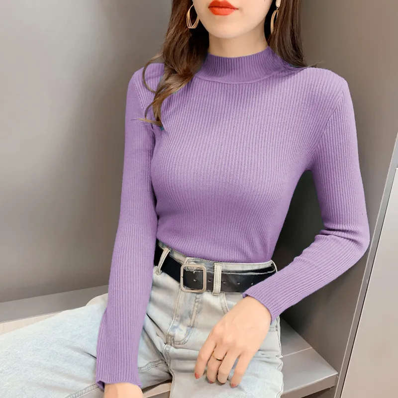 

sweater half turtleneck sweater ladies pullover long sleeve all-match slim knit bottoming shirt