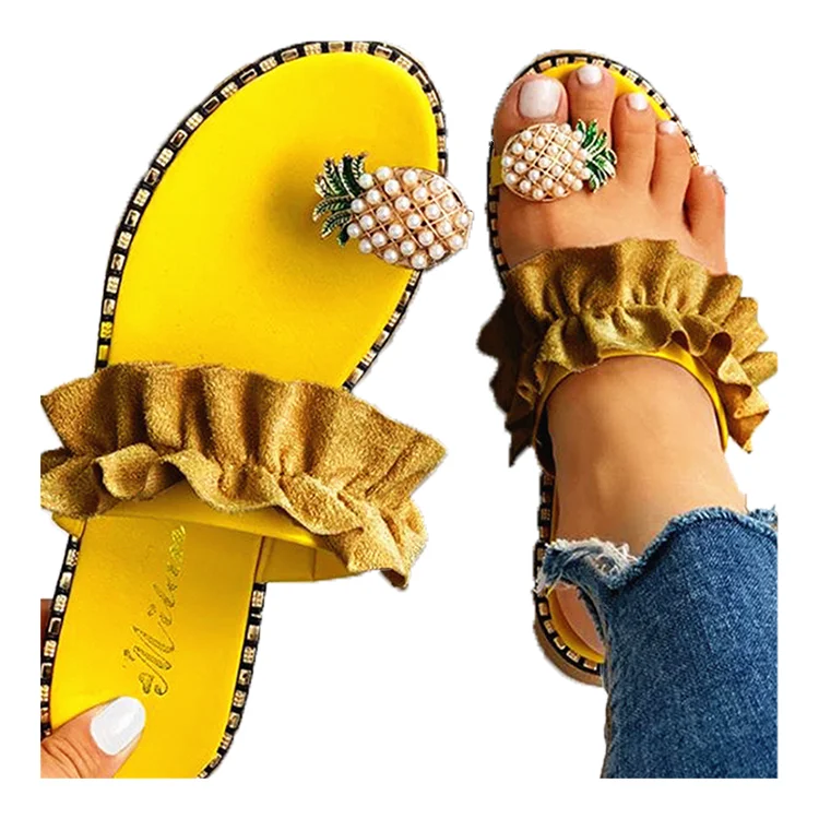 

Beach Ring Toe Ruffle Pineapple Pearl Sandals for Women