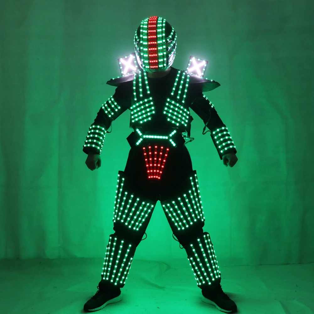 

LED Robot Costume led Clothes Stilts Walker Costume LED Suit Costume Helmet Laser Gloves CO2 Gun Jet Machine, Rgb