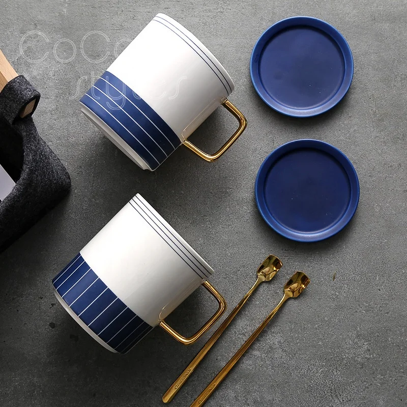 Cocostyles personalized deluxe navy blue ceramic coffee mug with lid for chic New year gift 2020