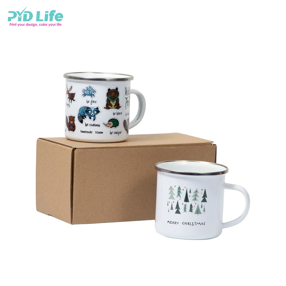 

PYD Life 12 OZ Enamel Mug Hot Sale Sublimation Blank Enamel Mugs Wholesale Metal Mugs Sets, White