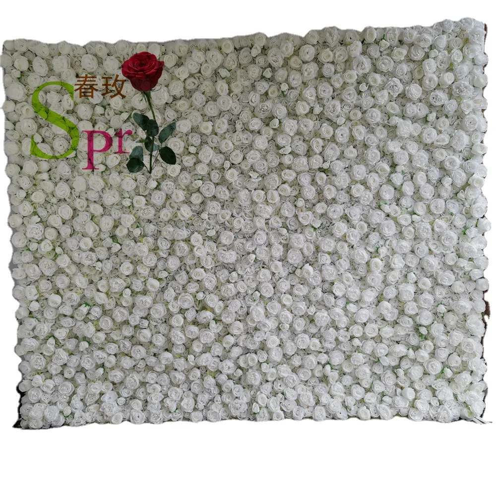 

SPR Flores Artificiais Restaurant and Wedding Ceremony Events Fabric Artificial WHITE Rose Decorative 3d Wall Panel