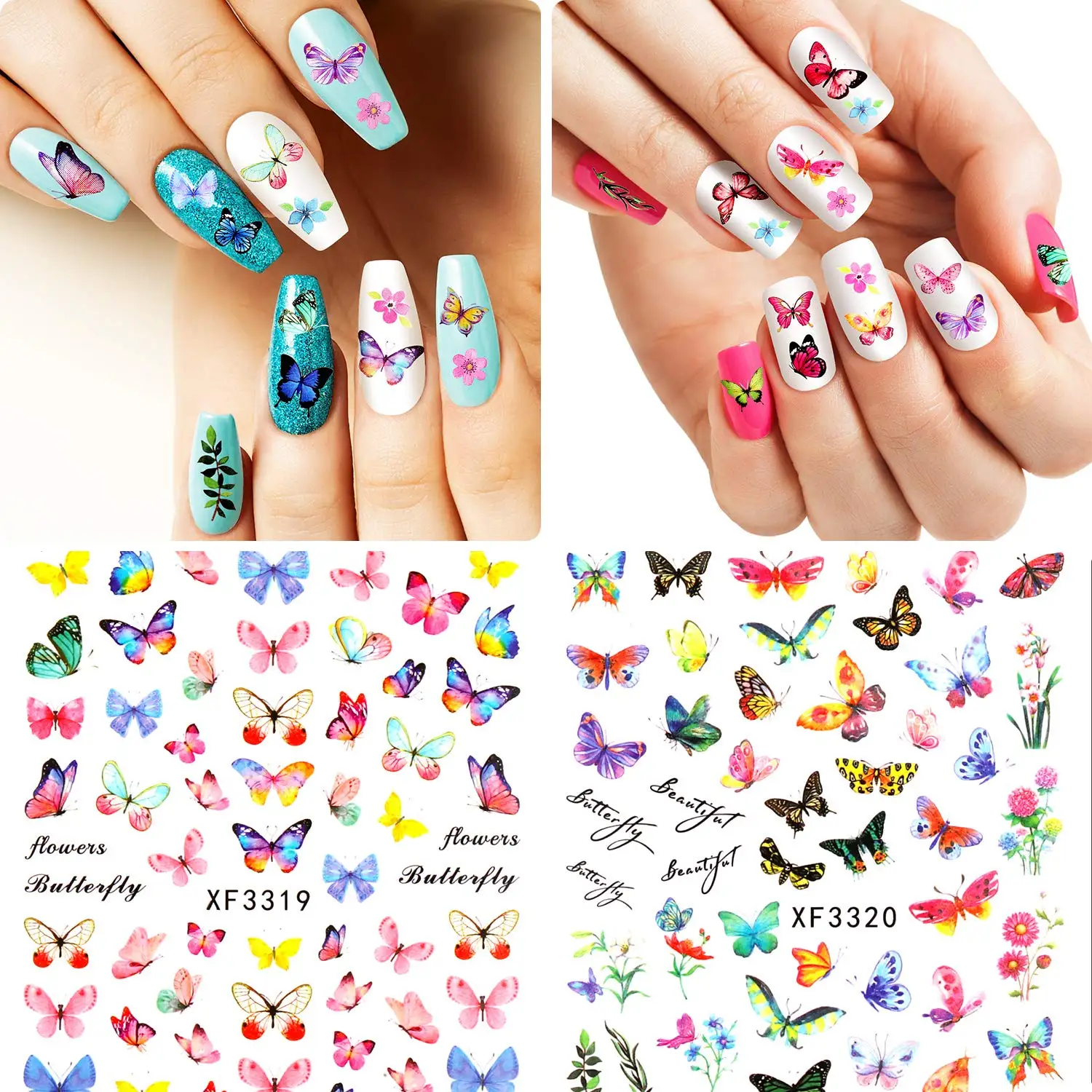 

Fast Shipping Butterflies Flowers Nail Art Decals for Manicure Decoration Self Adhesive Butterfly Nail Art Stickers, Colorful