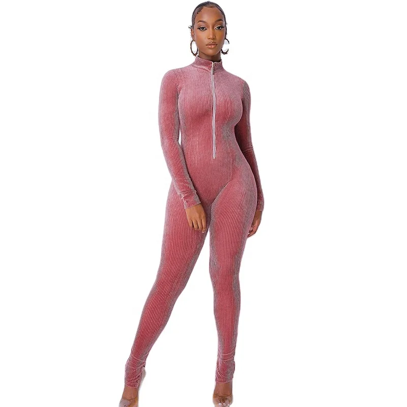 

Fashion Design High Waist Slim Sports Stretch Knit Jumpsuit Ladies Jumpsuits Elegant Women