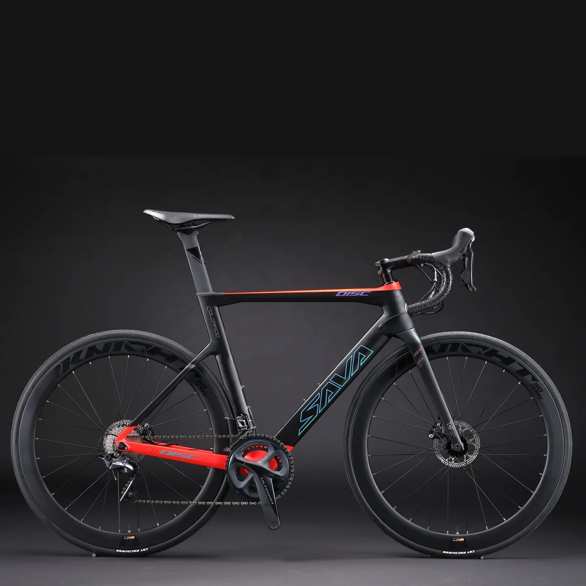 

SAVA New Complete Carbon Road Bike Bicicletas Fashion Disc Brake Road Bike R7000 700C Bicycle, Black red