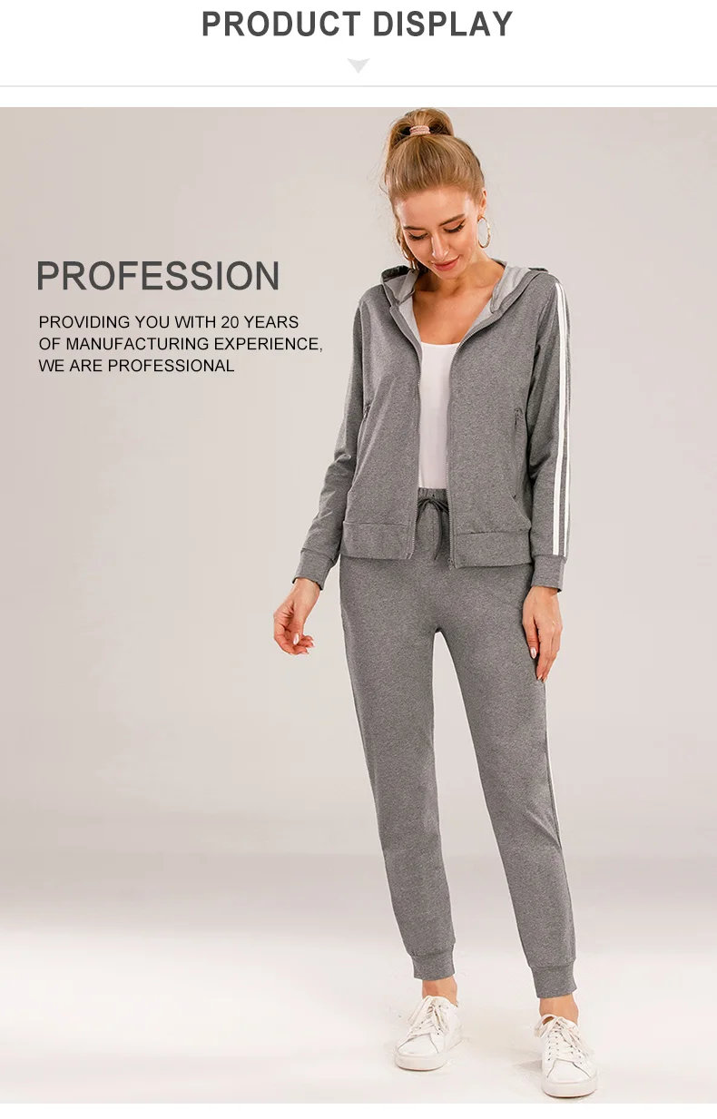 Woman Tracksuit Set Zip Up Hooded Fitted Tracksuit Stripe Jogging Set