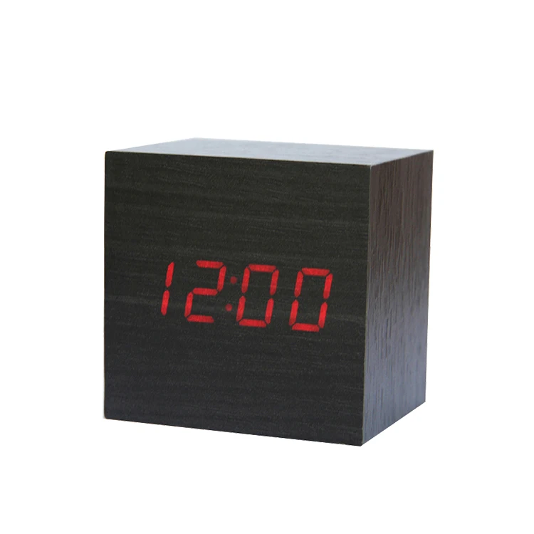 

EMAF Cube desktop wooden led working day alarm clock time day temperature kids digital alarm clock with temperature, Customized