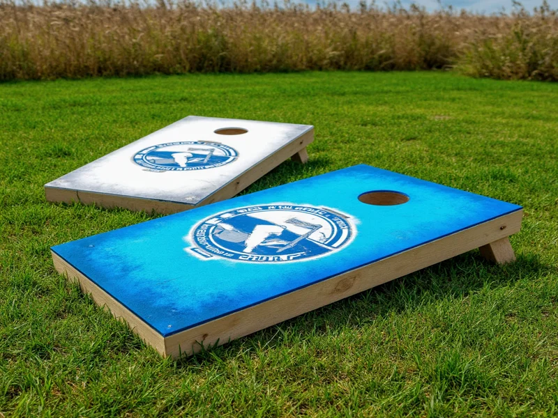 Painted bag toss board with weather-resistant finish and logo