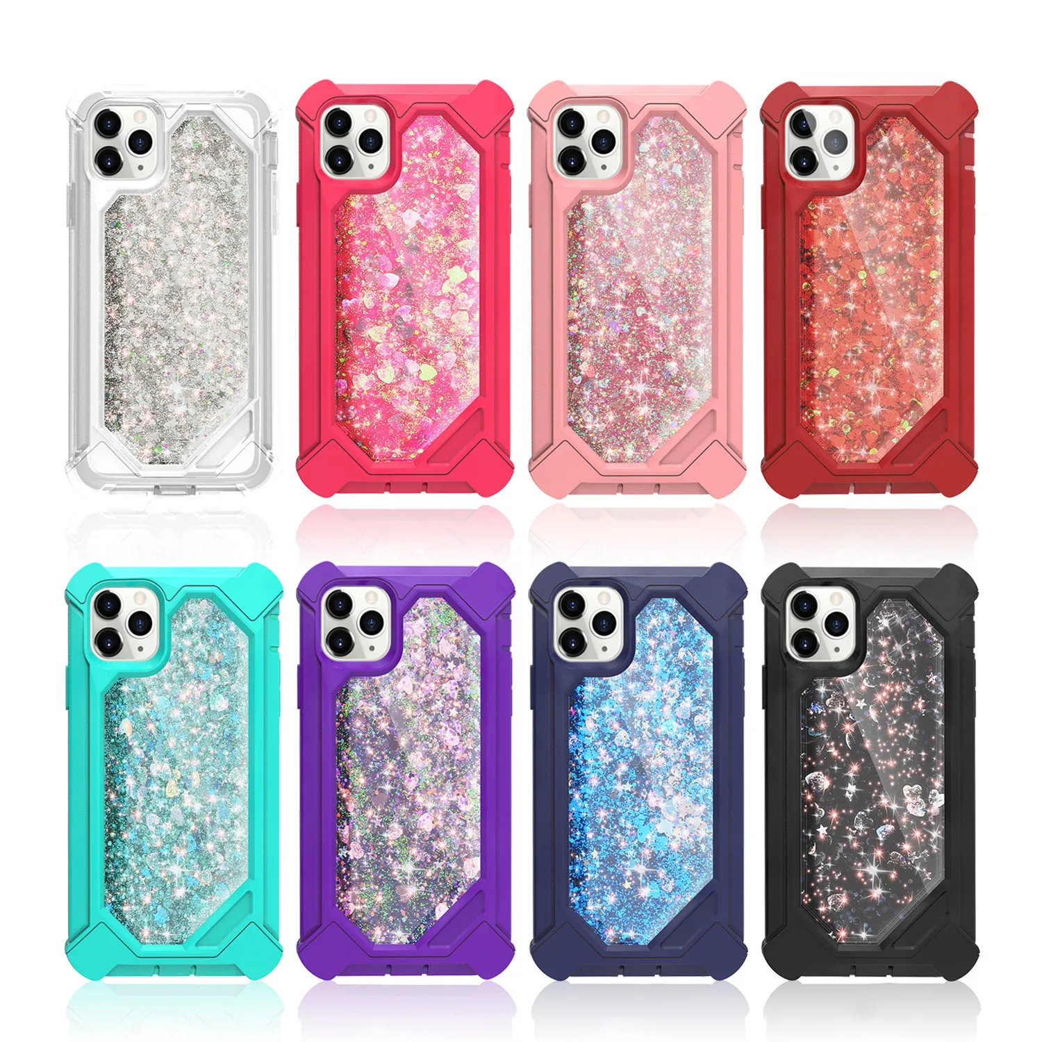 

Shockproof 3 In 1 Defender Glitter Liquid Silicone Case For Iphone 11