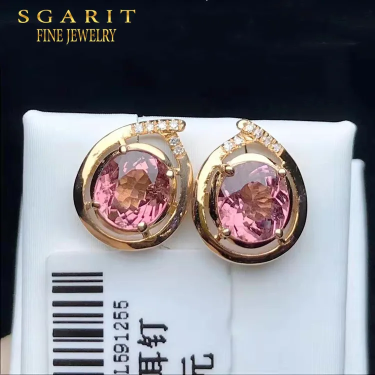 

SGARIT fashionable engagement pink gemstone earring 18k gold women jewelry 1.7ct natural tourmaline stud earring