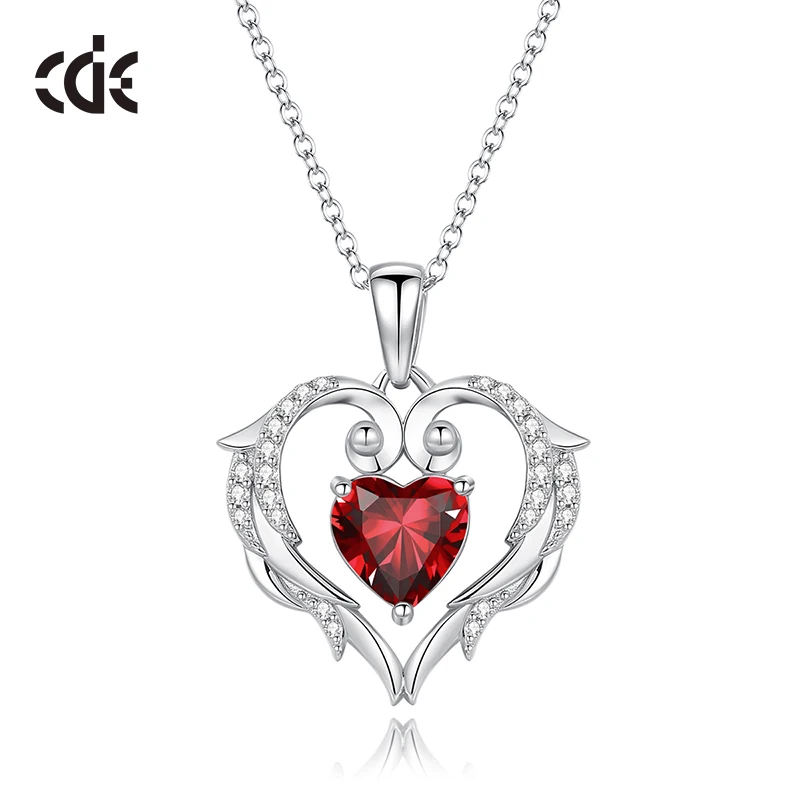 

CDE YP1662 Silver 925 Jewelry Necklace Heart Sterling Silver Necklace With Red Zirconia Garnet Joyas De Plata Heart Mom Necklace