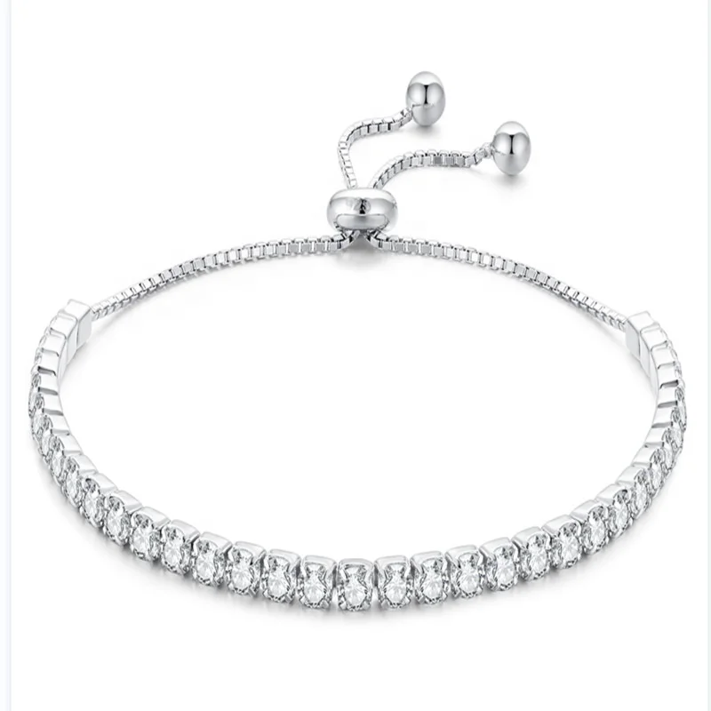 

High Quality Adjustable Zircons Miami jewellery S925 Sliding Chain bracelets silver 925 Tennis bracelet silver jewelry for women