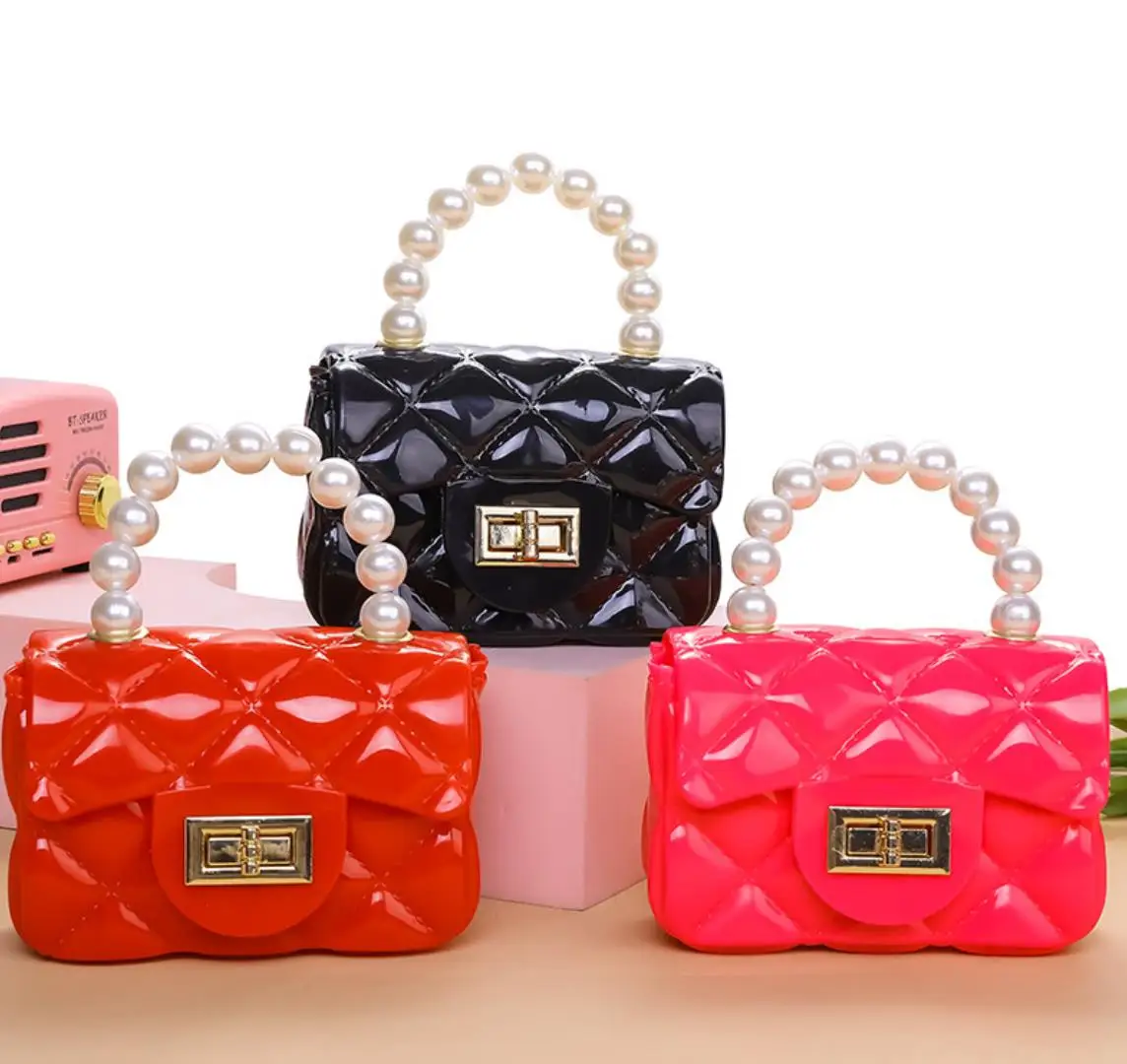 

Pearl Portable Jelly handbag Fashion Ringling Jelly One-shoulder Crossbody Bag Change Key purse, White, yellow, red, green, black, pink