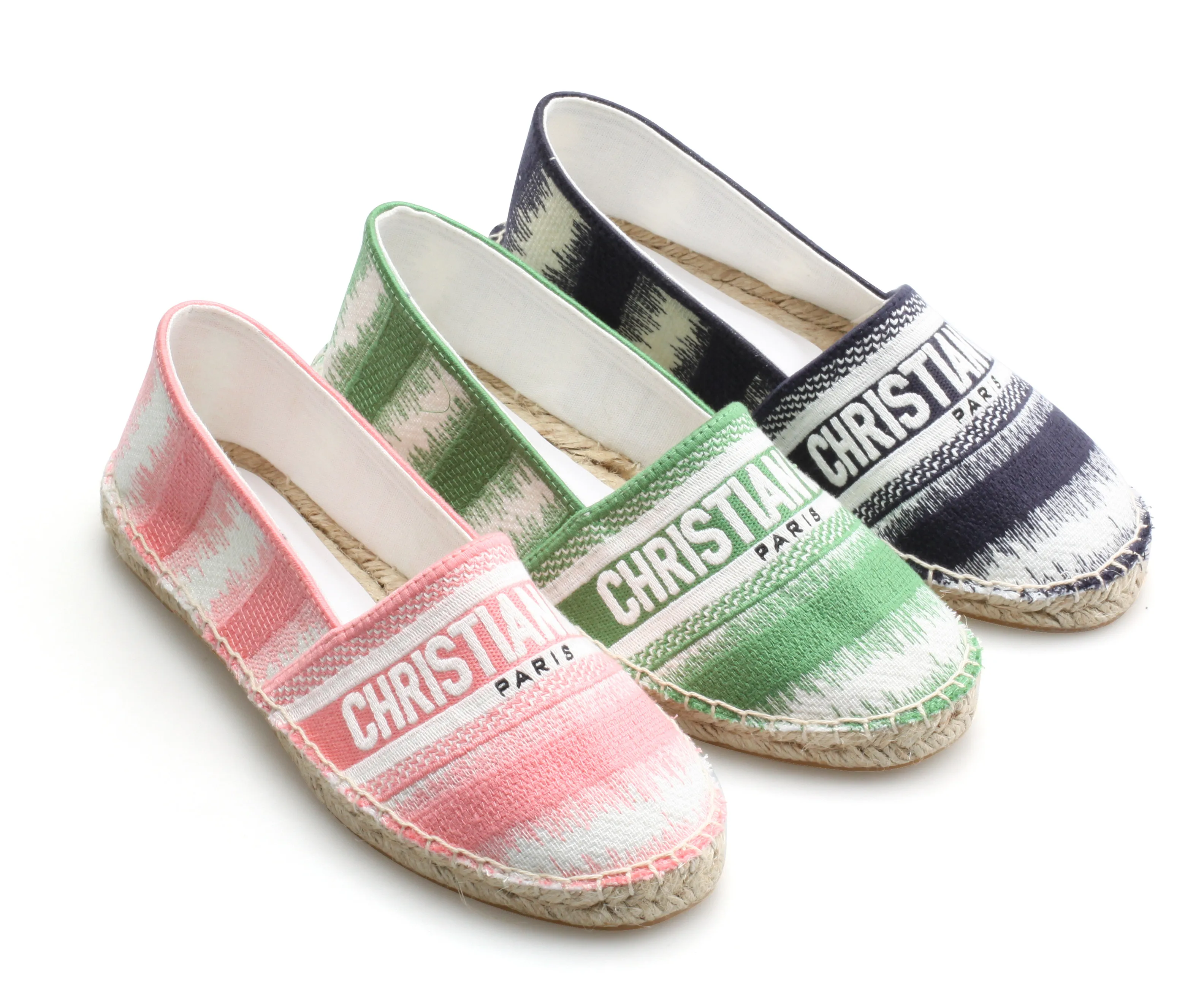 

The most fashion luxury women fabric material basic jute comfortable insole luxury espadrilles flat shoes, Pink/green/navy