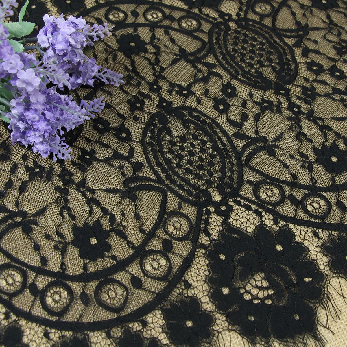 

Fancy muslin garments decorative black chantilly lace trimming stretch, Accept customized color