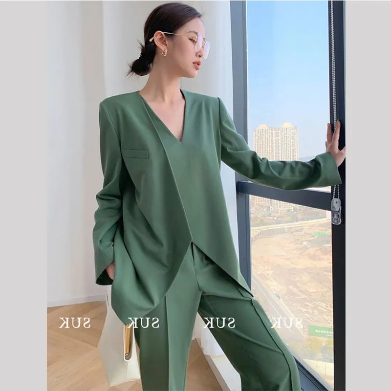 Wholesale 2023 Spring New Advanced Design Sense Green Fashion Pullover Suit Pants Women's Set