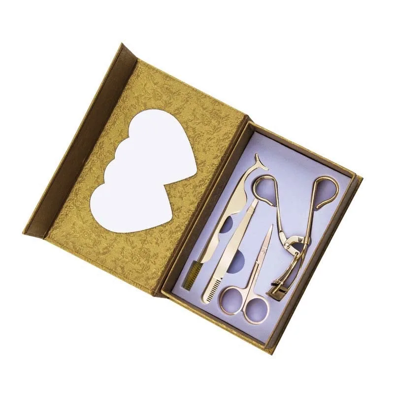 

4 in 1 rose gold eyelash tweezers set hot selling beauty scissors and eyelash curler beauty tools