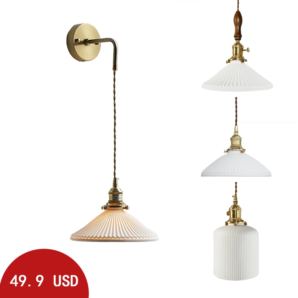

Simig lighting modern luxury ins style linear brass lamp white ceramic lampshade small pendant lamp for home decorate, Brass +white
