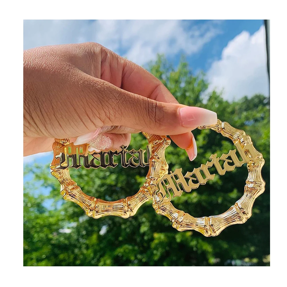 

Custom Name Plate Earrings Gold Plated Hoop personalized stainless steel earrings 2020, Gold, silver, rose gold