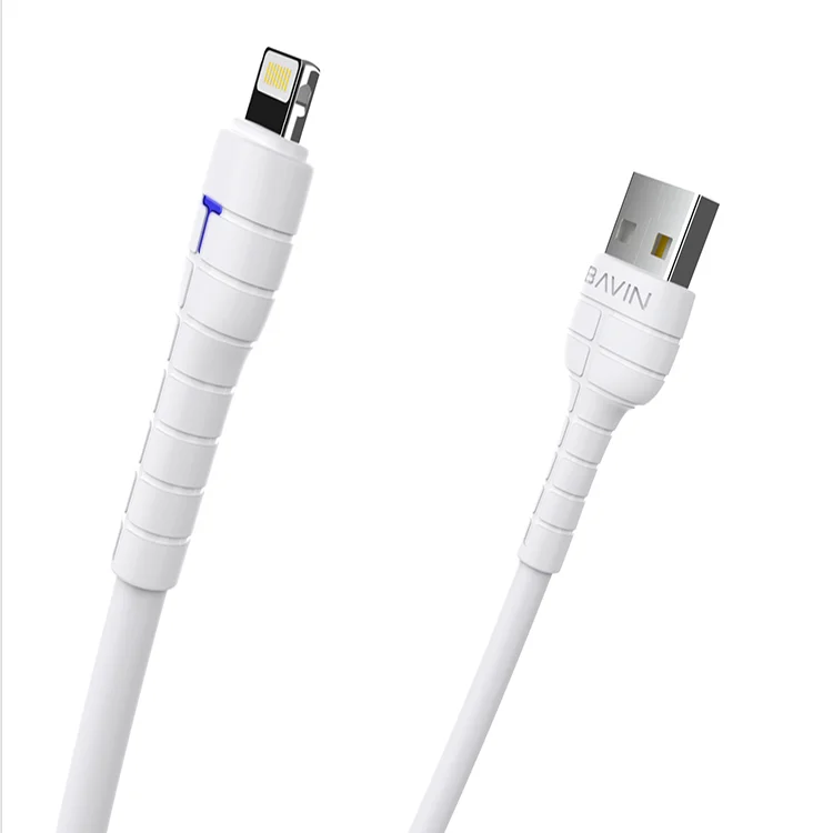 

2020 new Bavin TPU 5V 2.4A charger cable with led indicator light for ios micro type-c cellphone for iphone cellphone, White