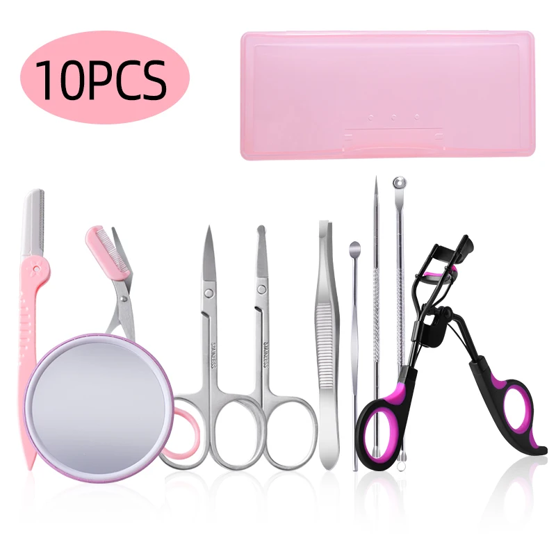 

Amazon hot selling 10 pcs eyebrow grooming tools eyebrow shaping kits for women and girls, Pink,customized